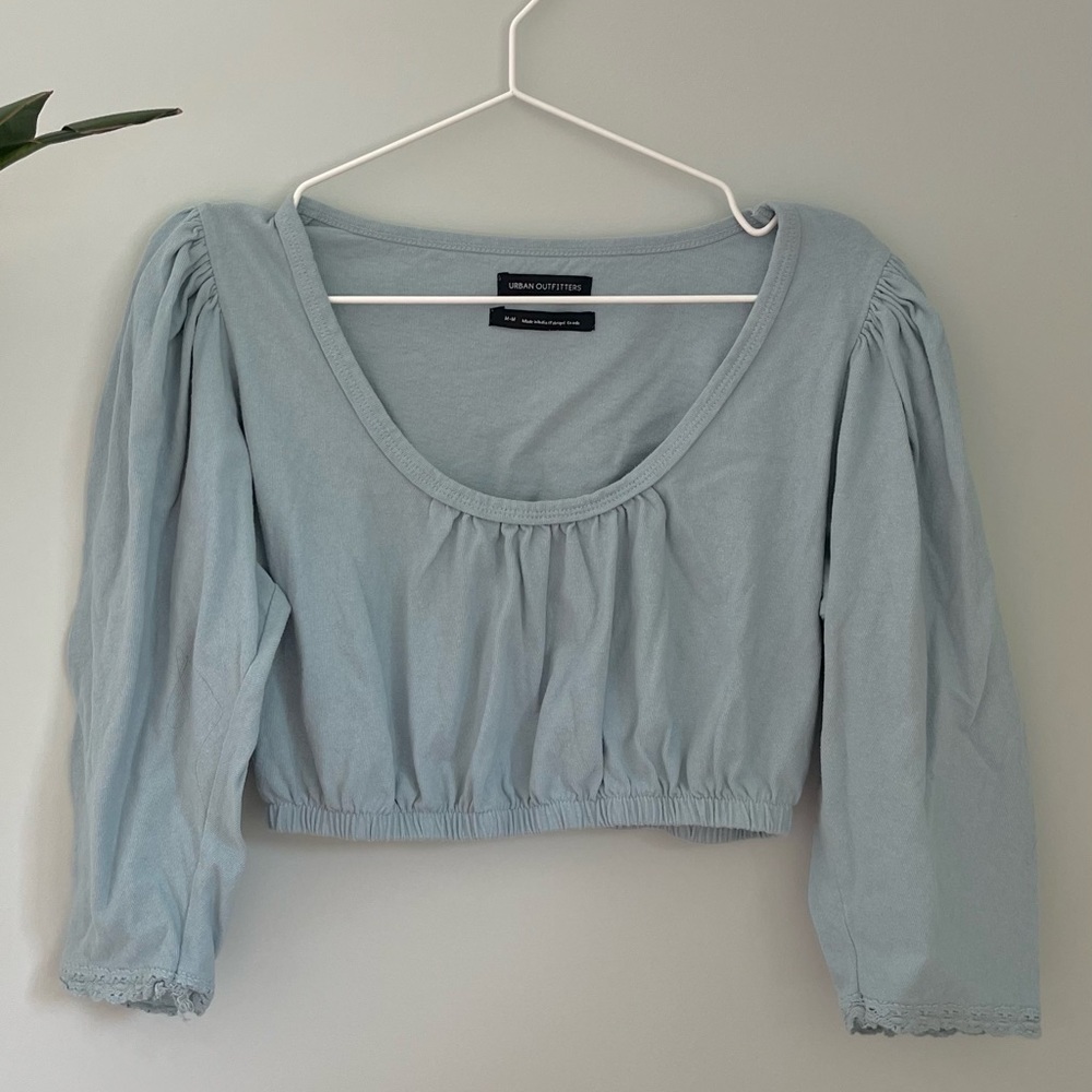 Urban Outfitters puff sleeve baby blue crop tops in size M